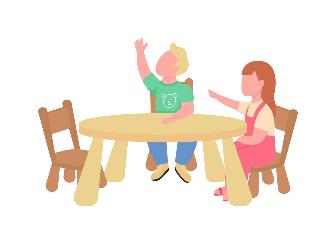 Kindergarteners raising hands semi flat color vector characters