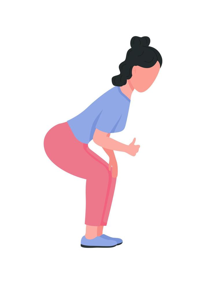 Woman leans over semi flat color vector character