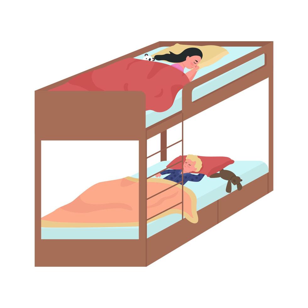 niños compartiendo literas para dormir personajes vectoriales de color semi plano vector