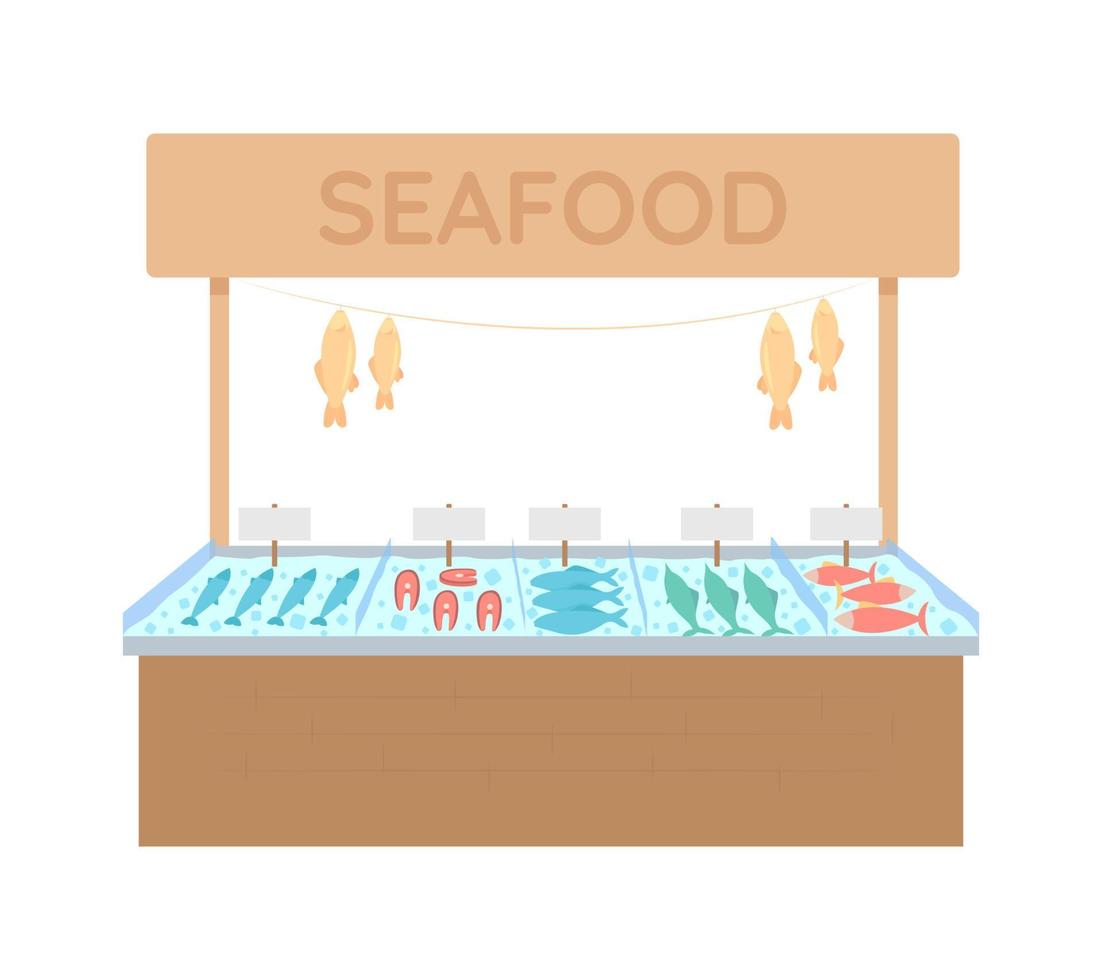 Seafood market stall semi flat color vector object