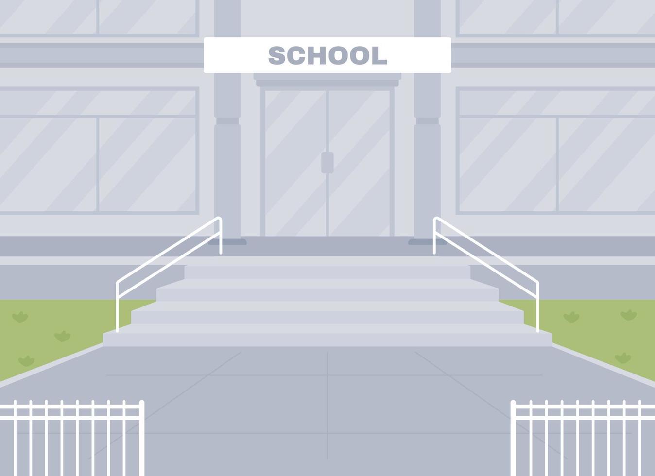 Empty school entrance flat color vector illustration