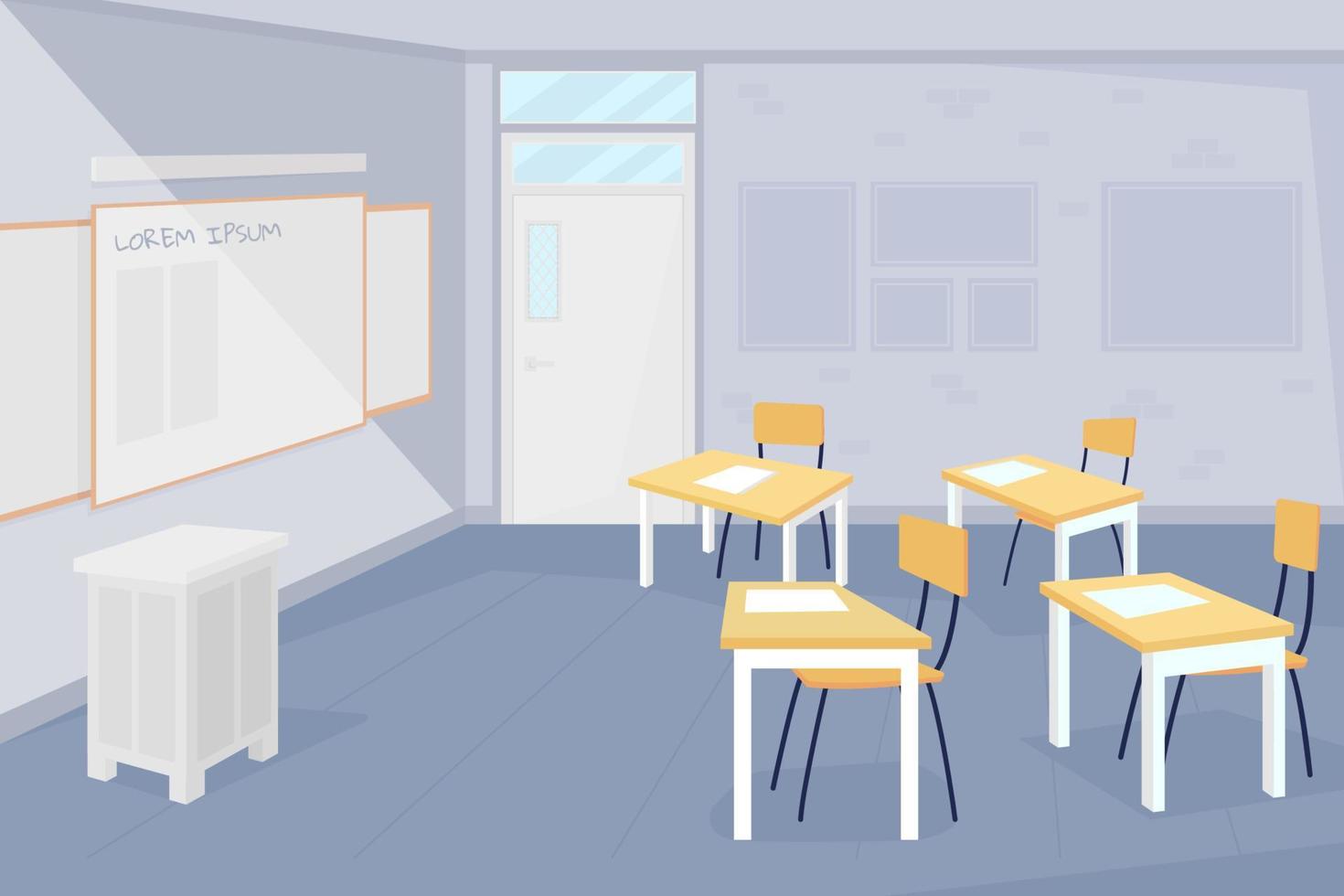 Empty classroom flat color vector illustration