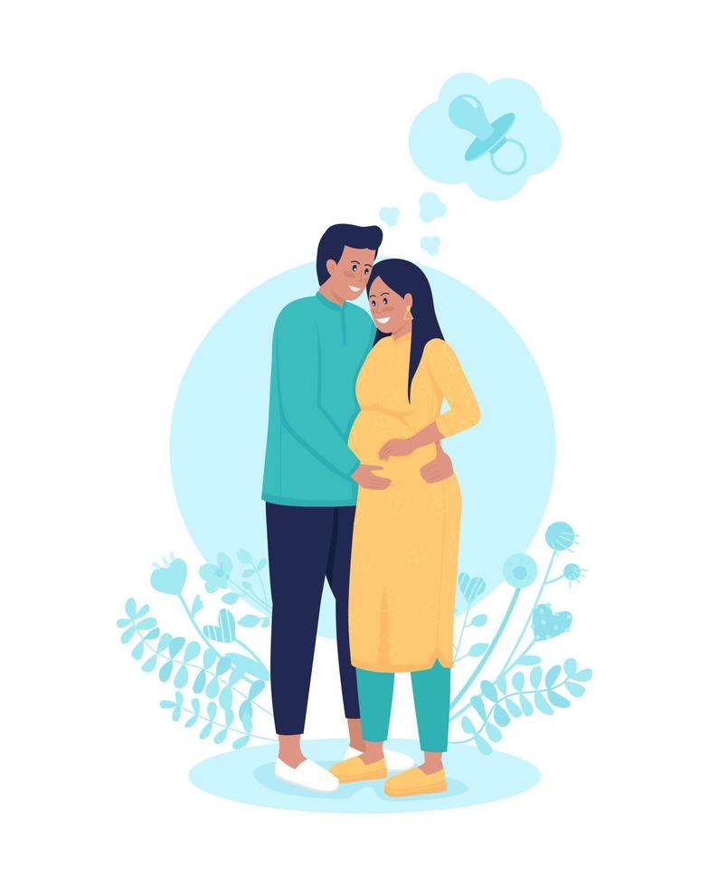 Pregnant wife with husband 2D vector isolated illustration