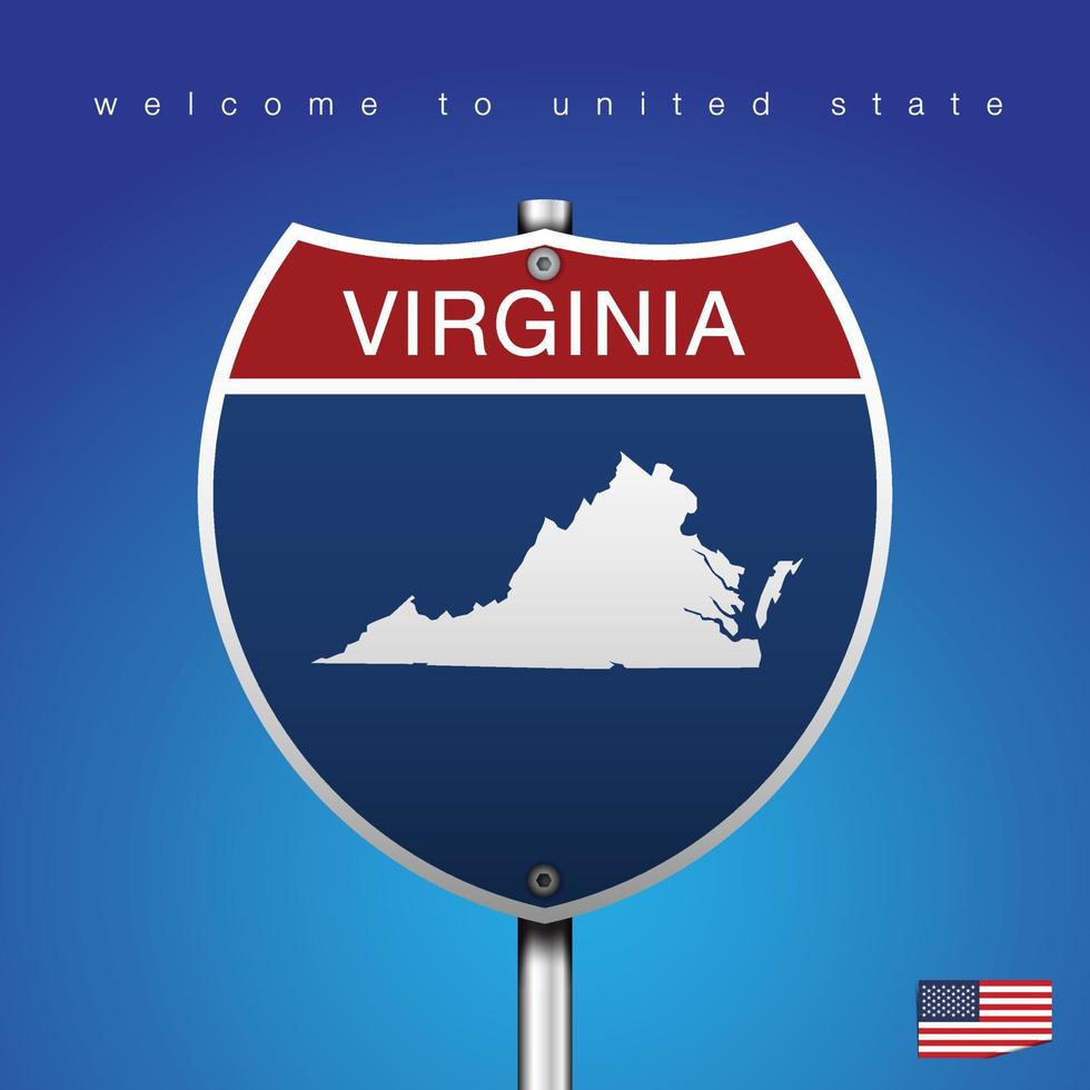 Signo de carretera estilo americano Virginia y mapa vector