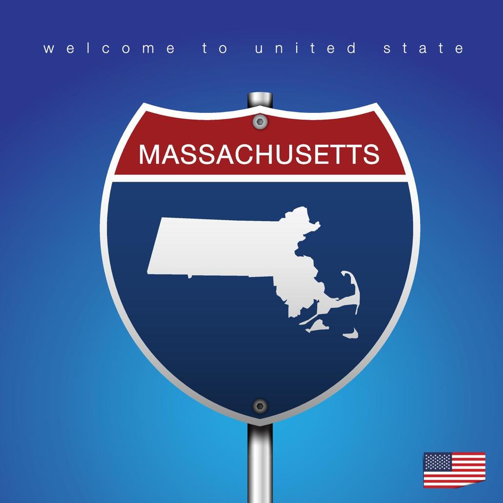 Firmar la carretera de estilo americano Massachusetts y mapa vector