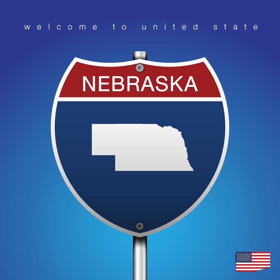 Firmar la carretera de estilo americano Nebraska y mapa vector