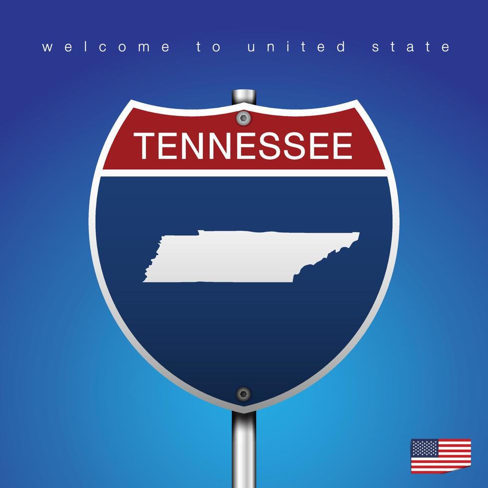 Signo de carretera estilo americano Tennessee y mapa vector