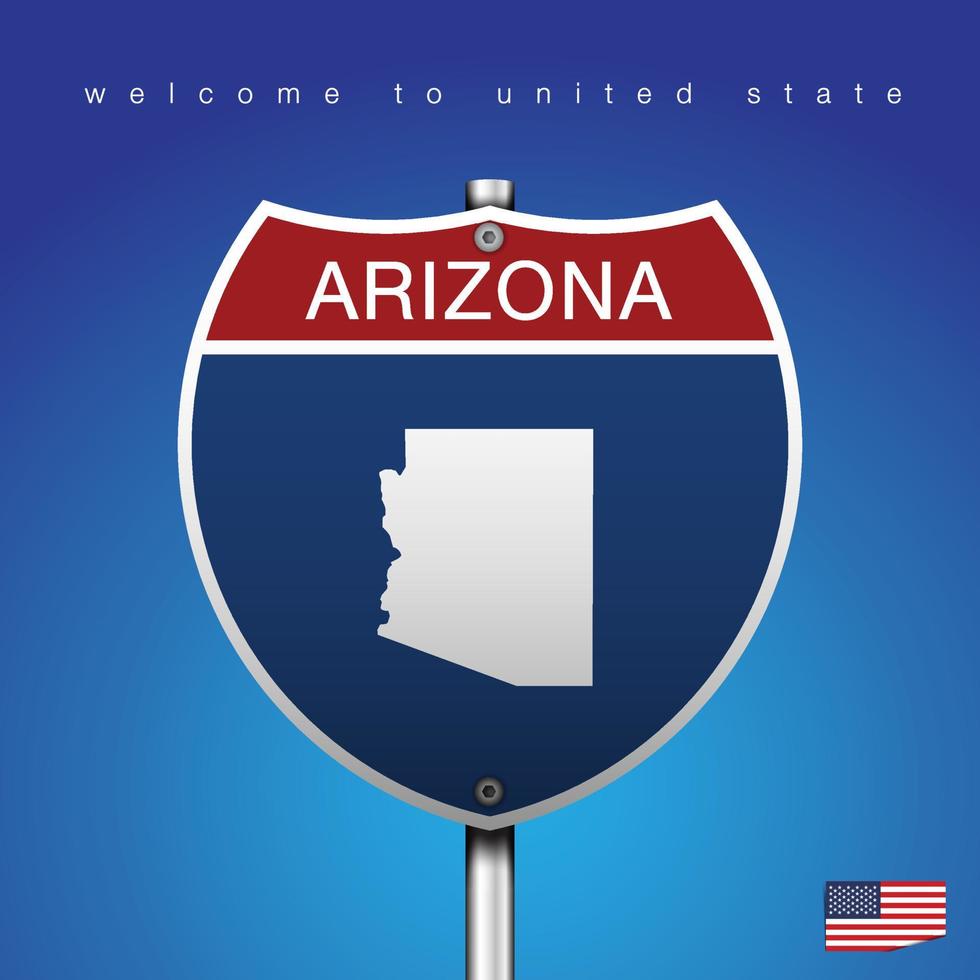 Signo de carretera estilo americano Arizona y mapa vector