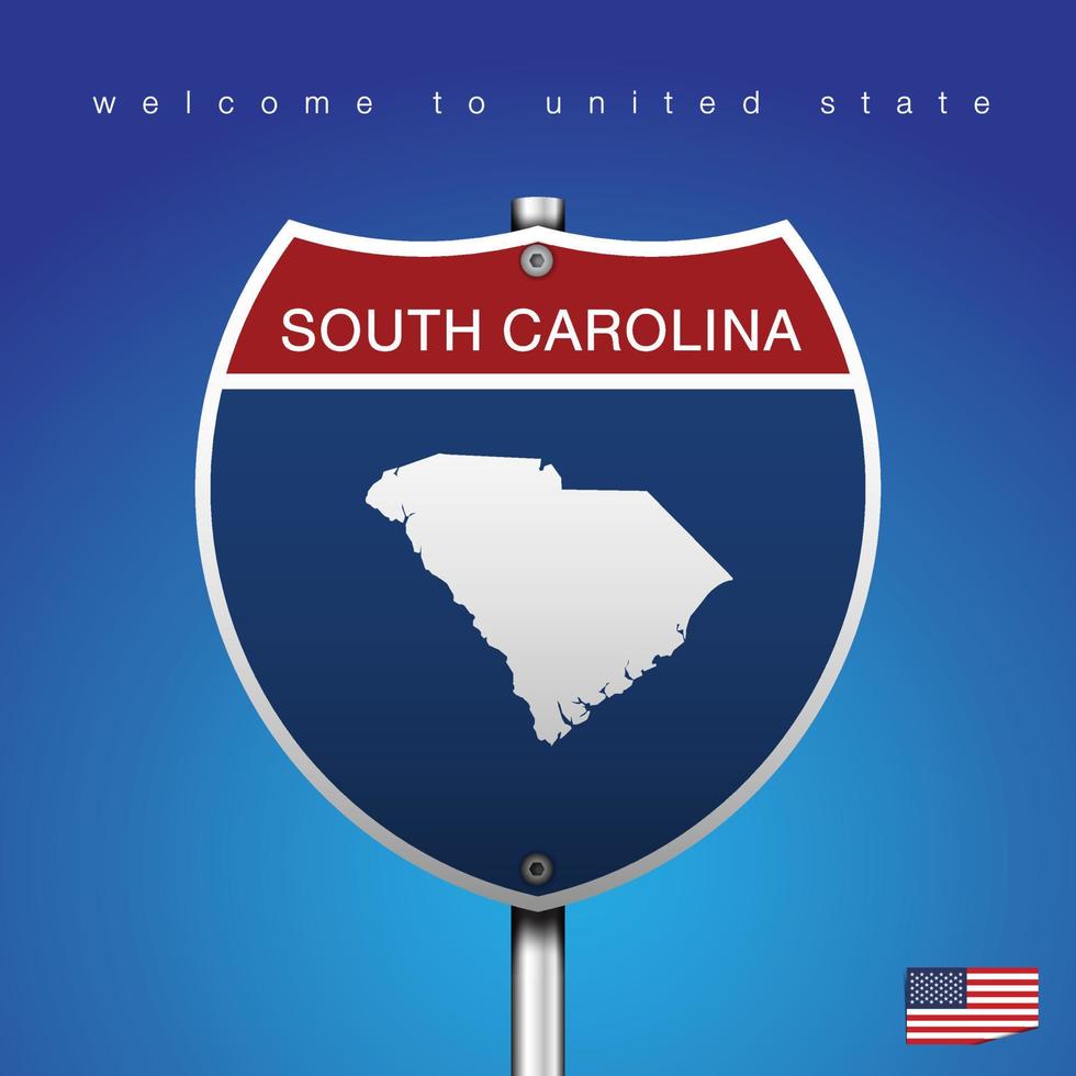 Signo de carretera de estilo americano Carolina del Sur y mapa vector