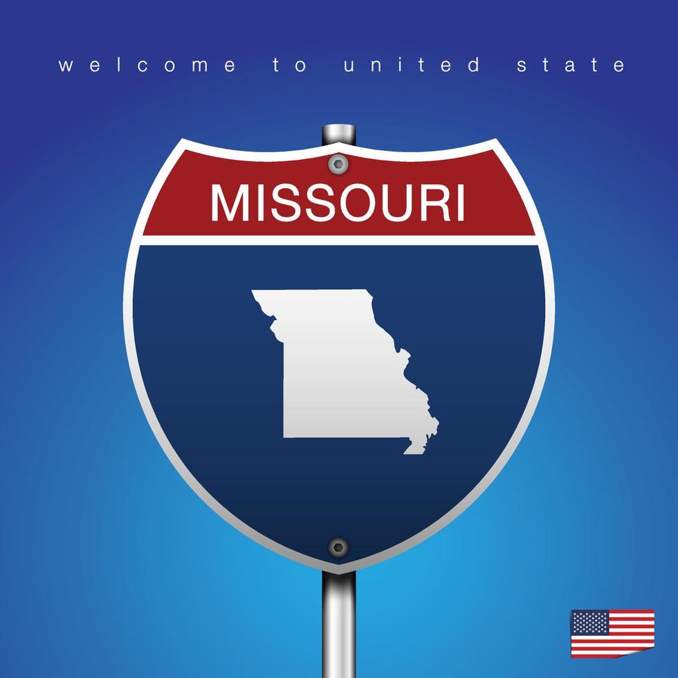 Signo de carretera estilo americano Missouri y mapa vector