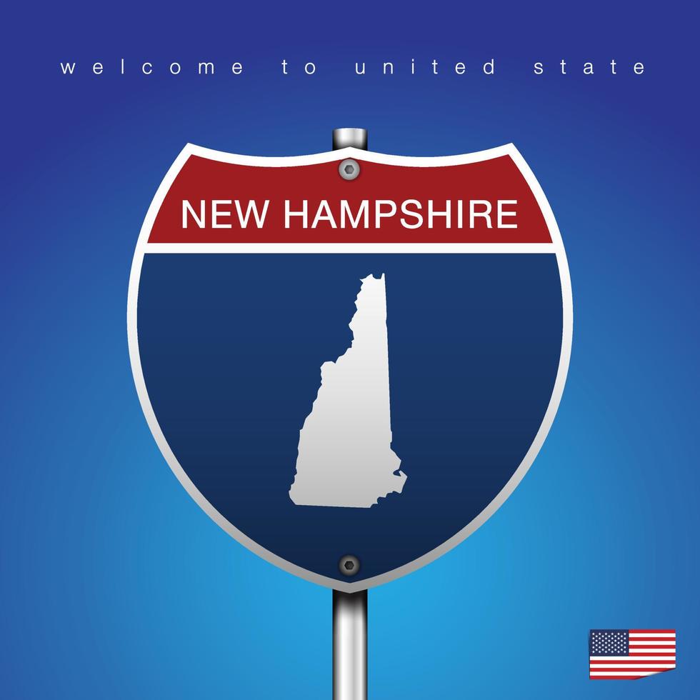 Firmar la carretera estilo americano New Hampshire y mapa vector