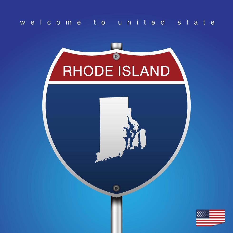 Firmar la carretera de estilo americano Rhode Island y mapa vector