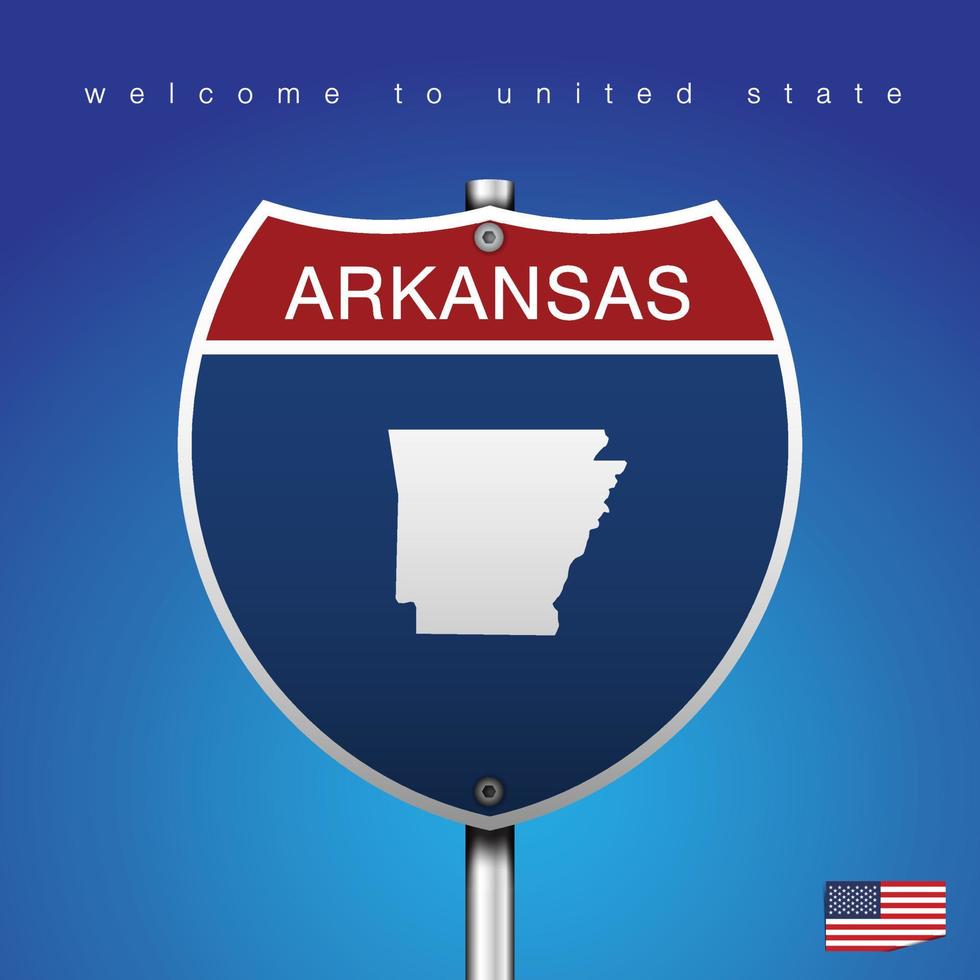Firmar la carretera estilo americano Arkansas y mapa vector