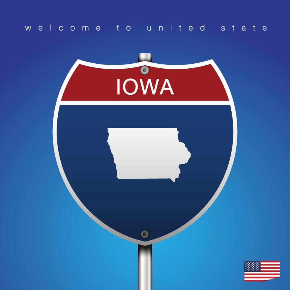 firmar la carretera estilo americano iowa y mapa vector