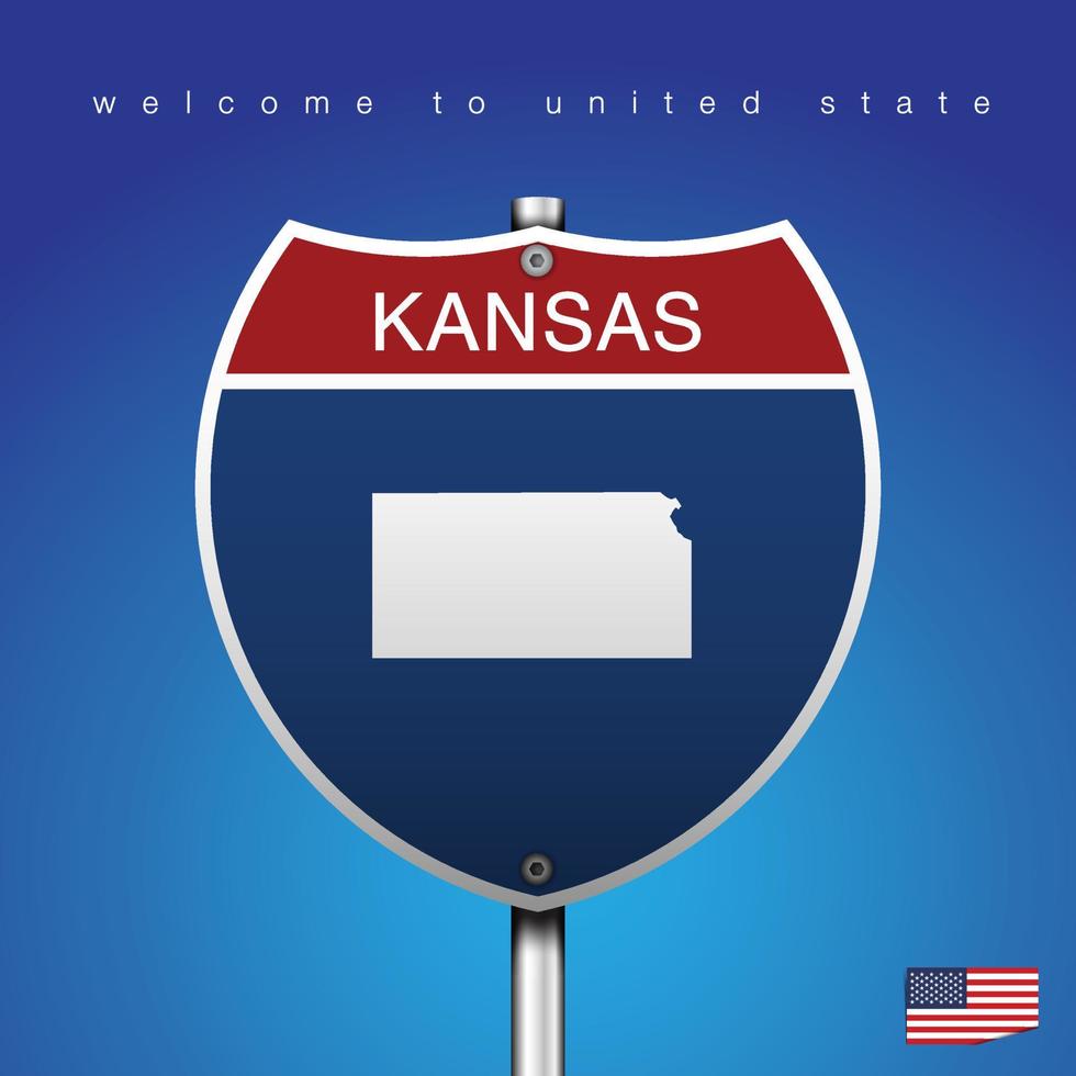 Signo de carretera estilo americano Kansas y mapa vector