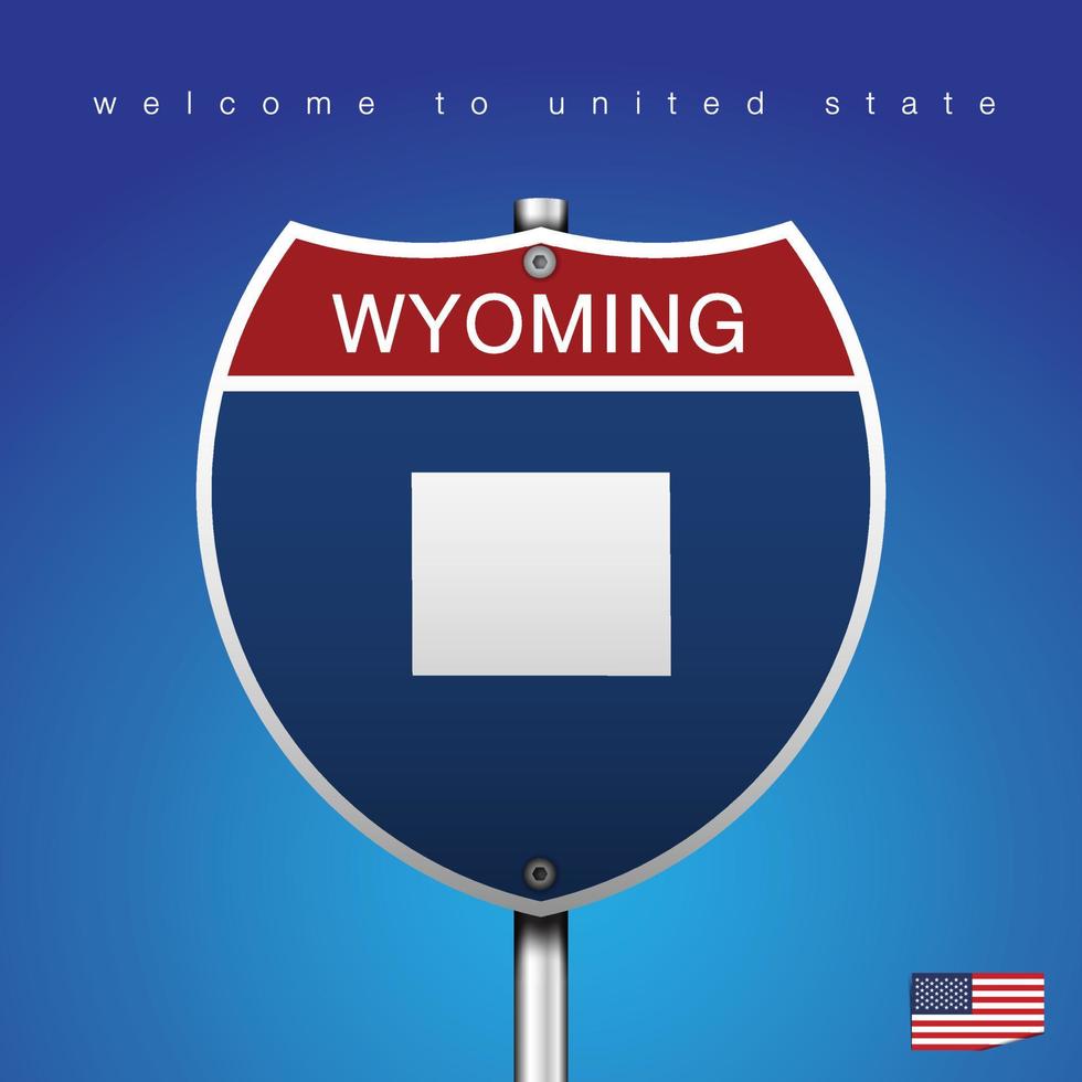 Signo de carretera estilo americano Wyoming y mapa vector