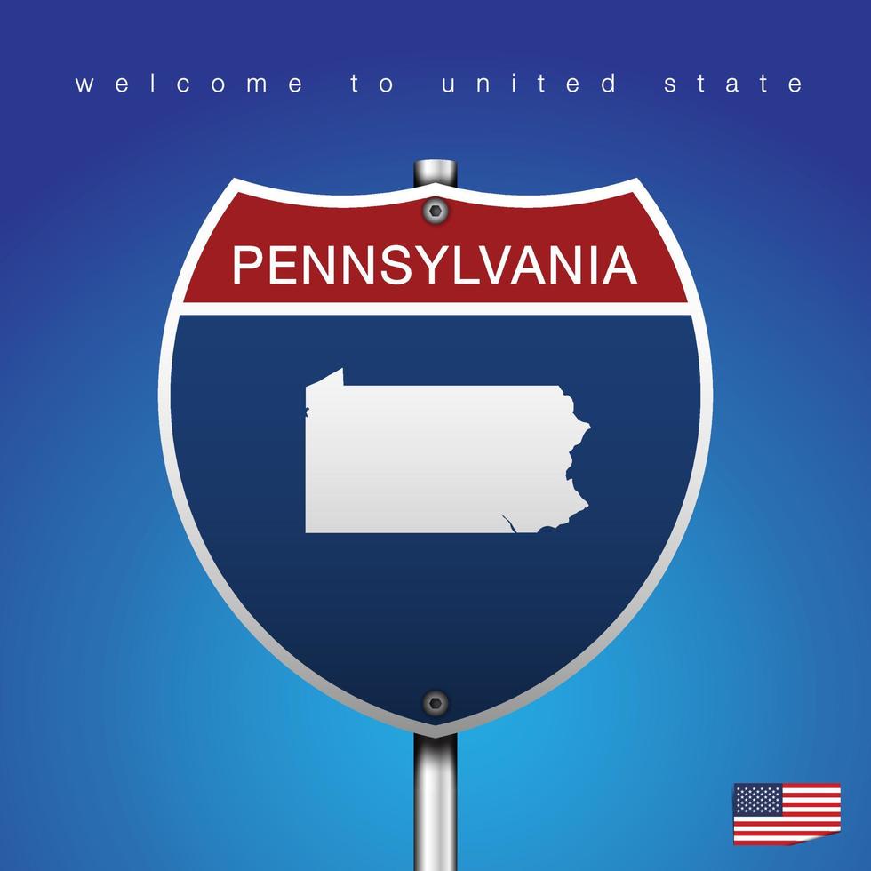 Firmar la carretera de estilo americano Pennsylvania y mapa vector