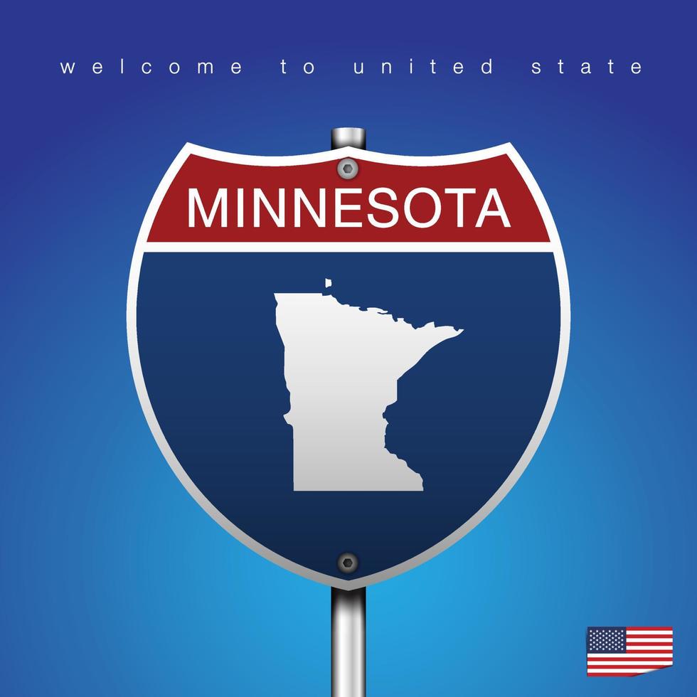 Signo de carretera estilo americano Minnesota y mapa vector