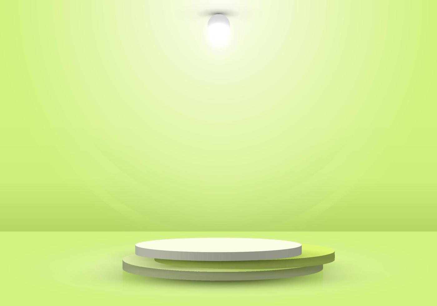 Podio verde 3d o pedestal con fondo de escenario de lámpara de luz circular vector