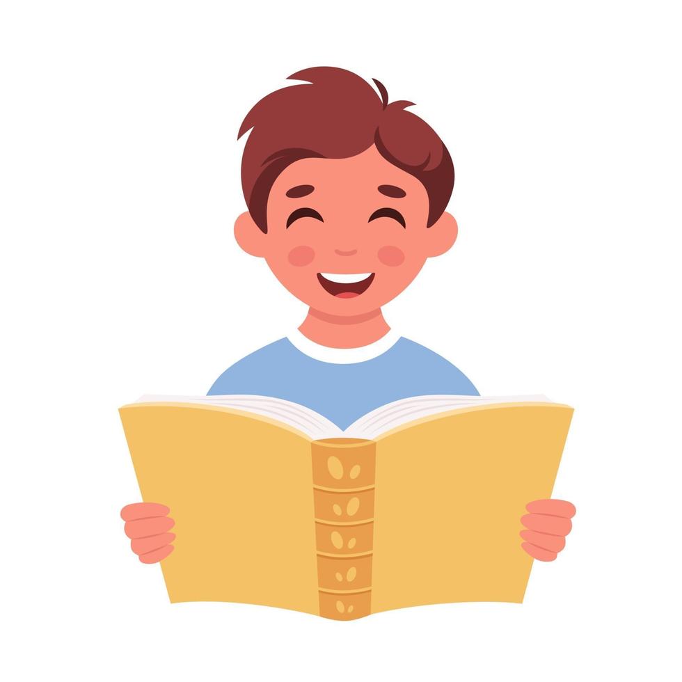 Boy reading book. Boy studying with a book. vector
