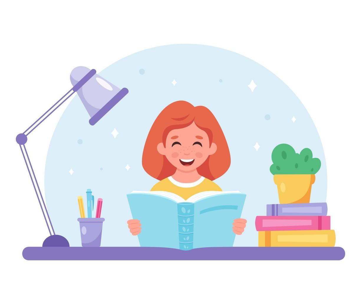 Girl reading book. Girl studying with a book. vector