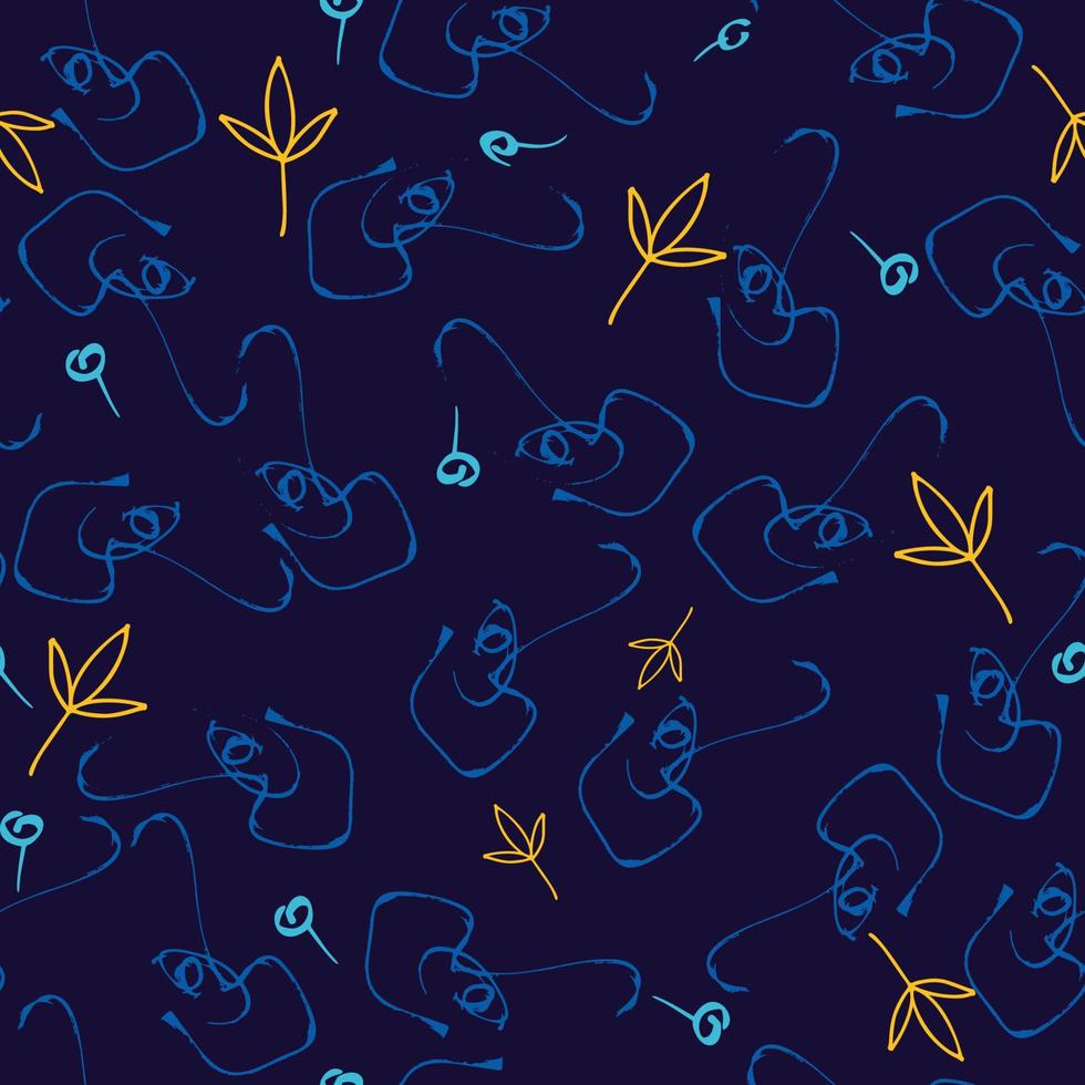 Leaves seamless pattern background, blue background sewing vector