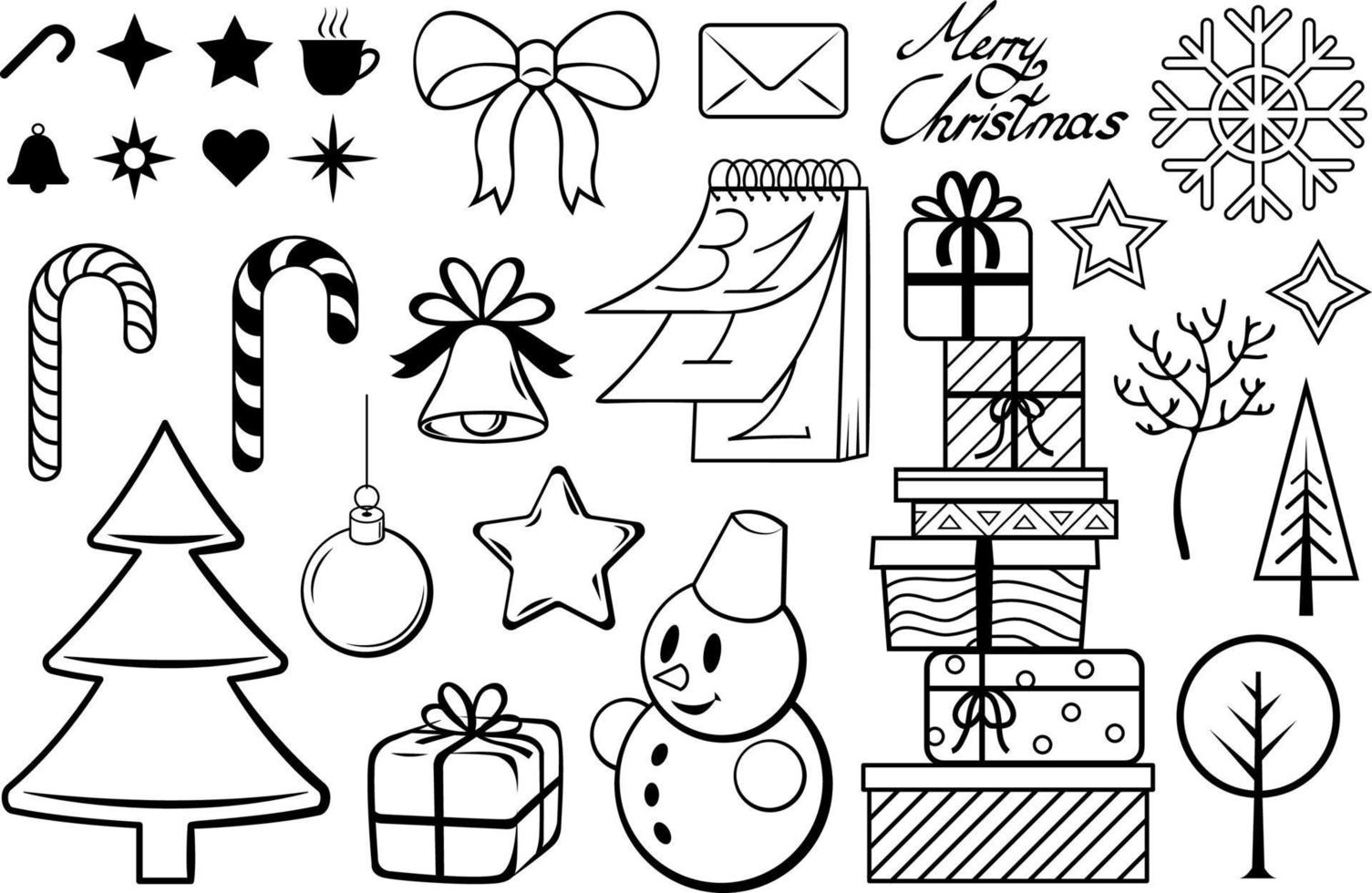 decoraciones de vectores de Navidad. grupo de elementos de diseño de navidad negro. saludos elementos de adorno para sus proyectos de diseño.