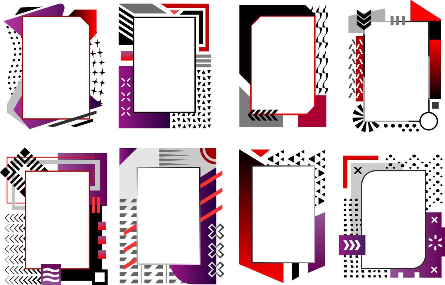 colección de famas vectoriales editables modernas para su texto e imágenes. colección de marcos en colores rojo violeta y negro. diseños modernos editables, espacio de copia. vector