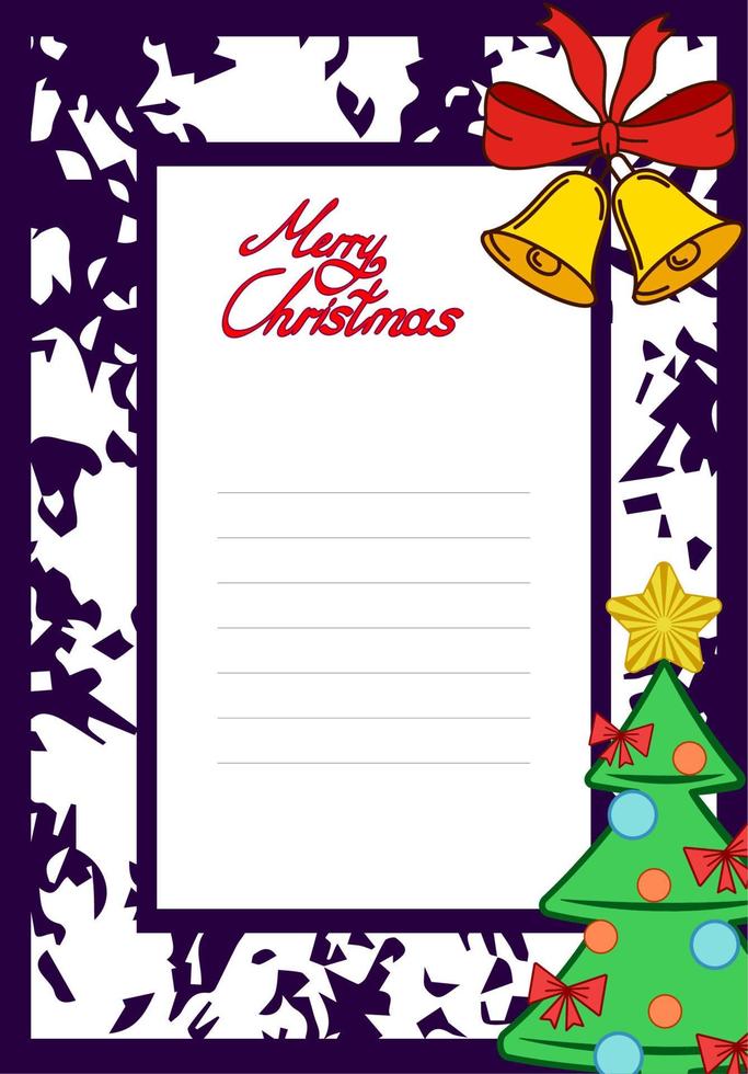 postal de Navidad de vector con campanas y árbol de Navidad. tarjeta para su texto, copie el espacio con filas para su texto de felicitaciones.