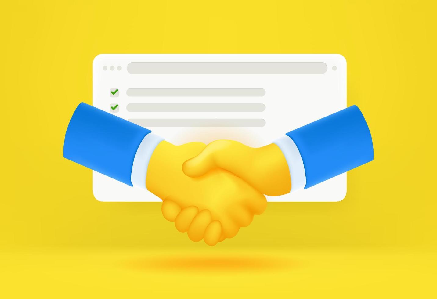 Web agreement concept with shaking hands. 3D style vector illustration