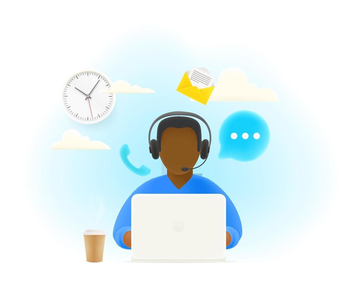 Hotline support concept. Woman working with people. 3d style cute illustration vector