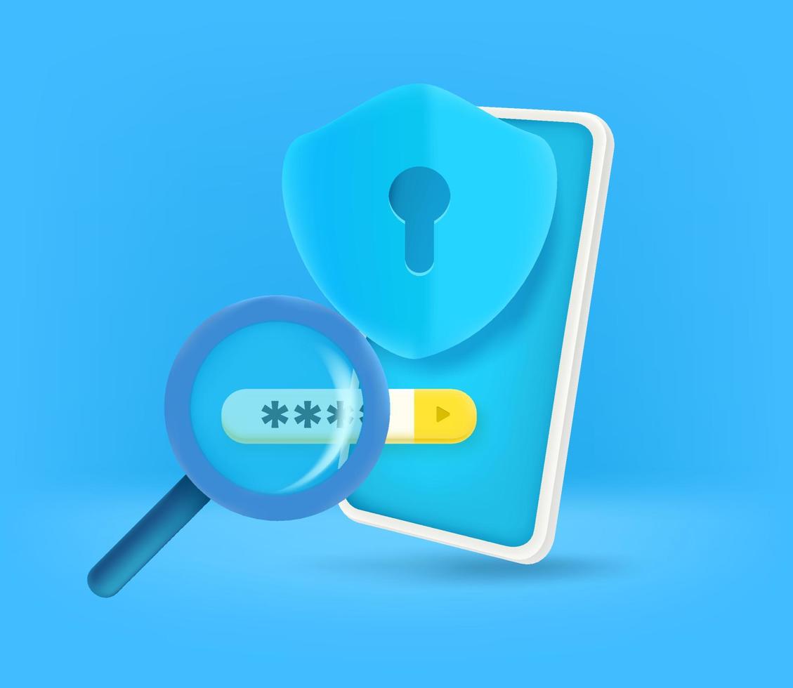 Password guessing concept. 3d style vector illustration