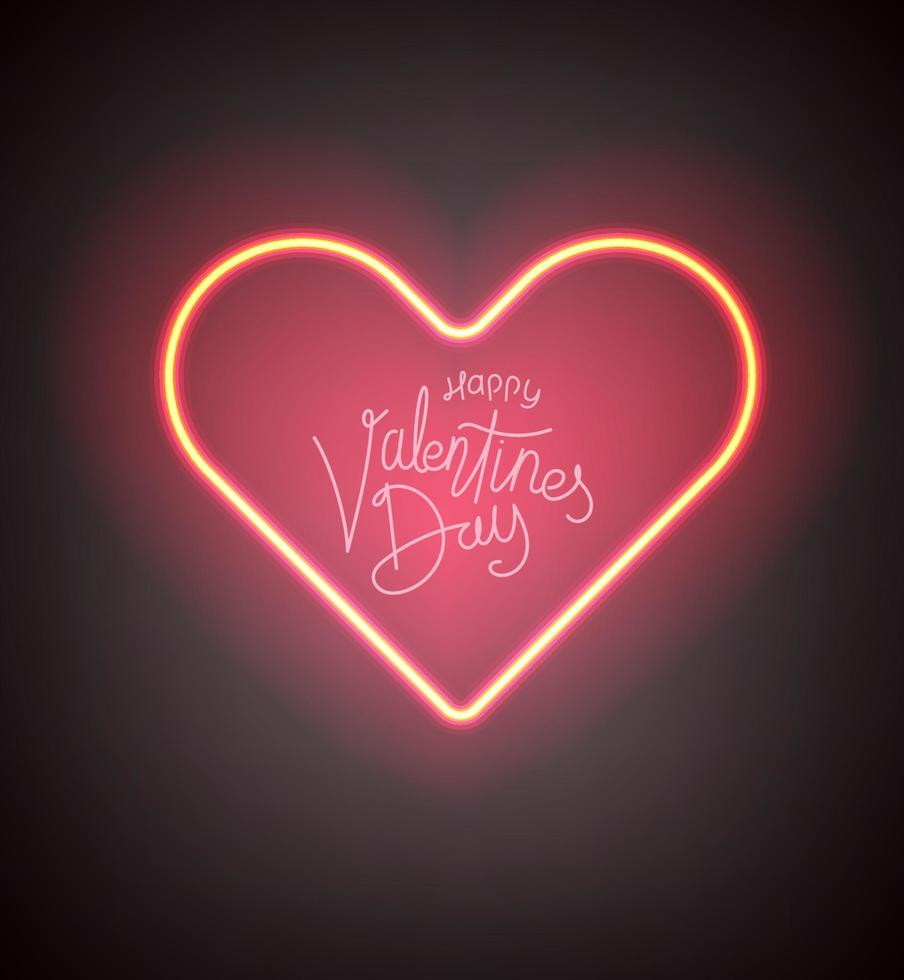 Neon glowing heart shape. Happy Valentines Day vector banner template