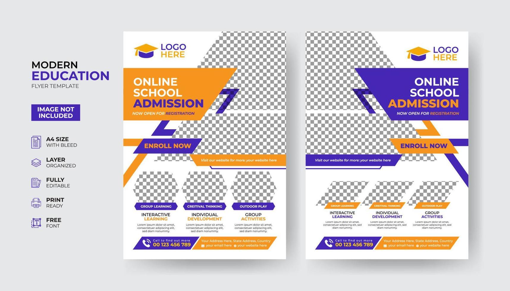 Creative and modern online school kids education admission flyer poster template vector