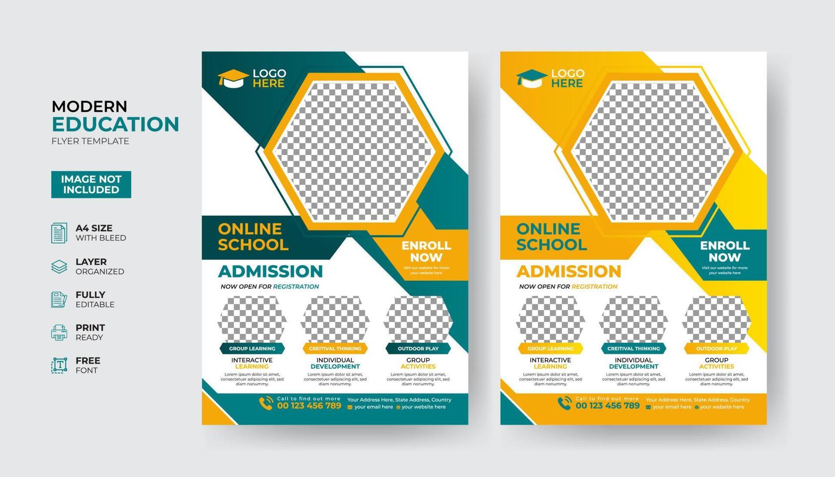 Creative and modern online school kids education admission flyer poster template vector