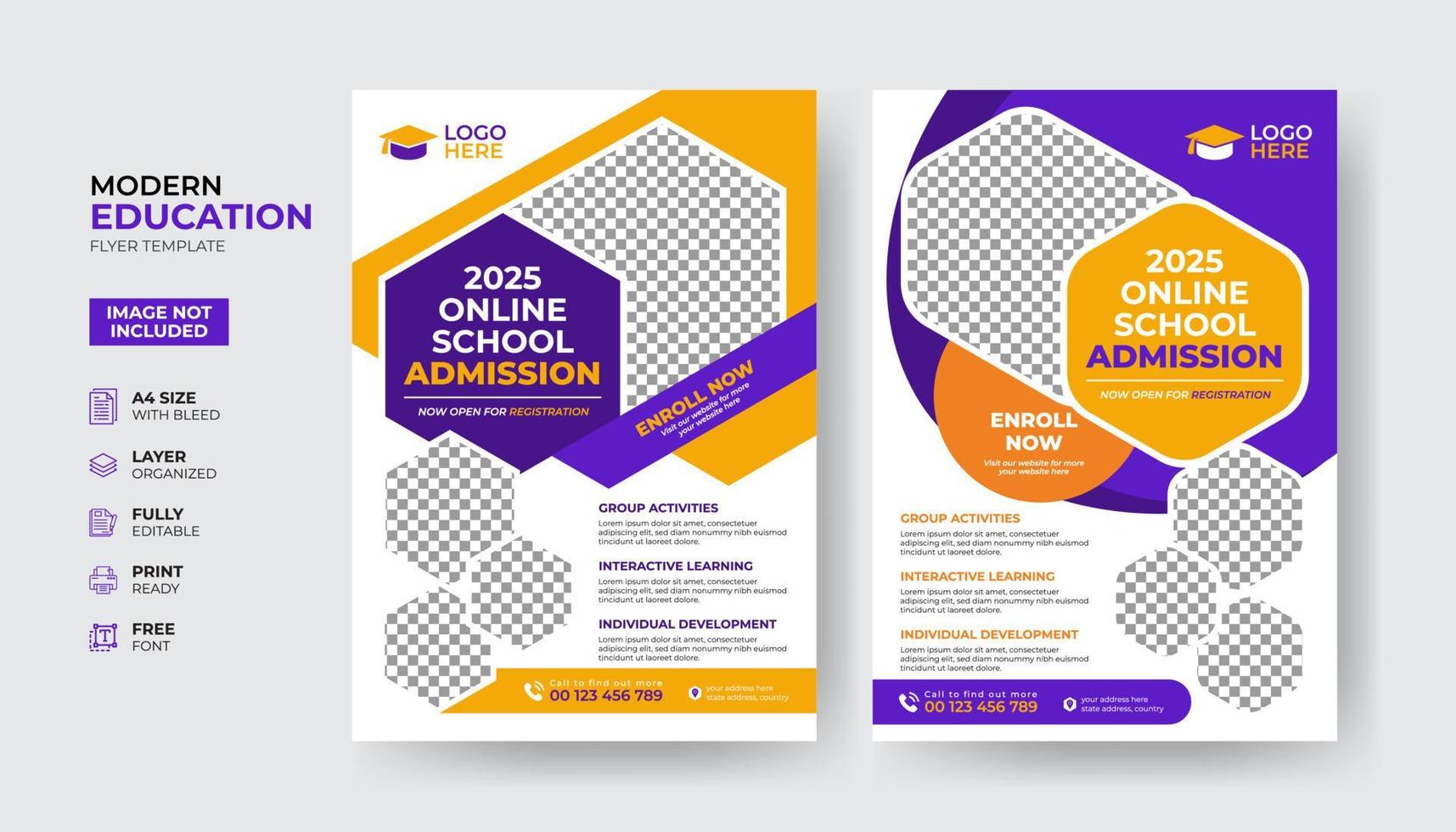 Creative and modern online school kids education admission flyer poster template vector