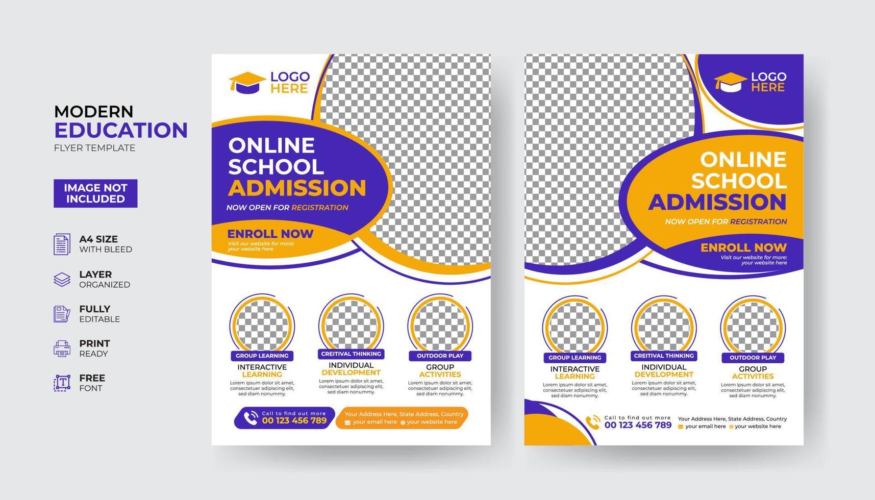 Creative and modern online school kids education admission flyer poster template vector