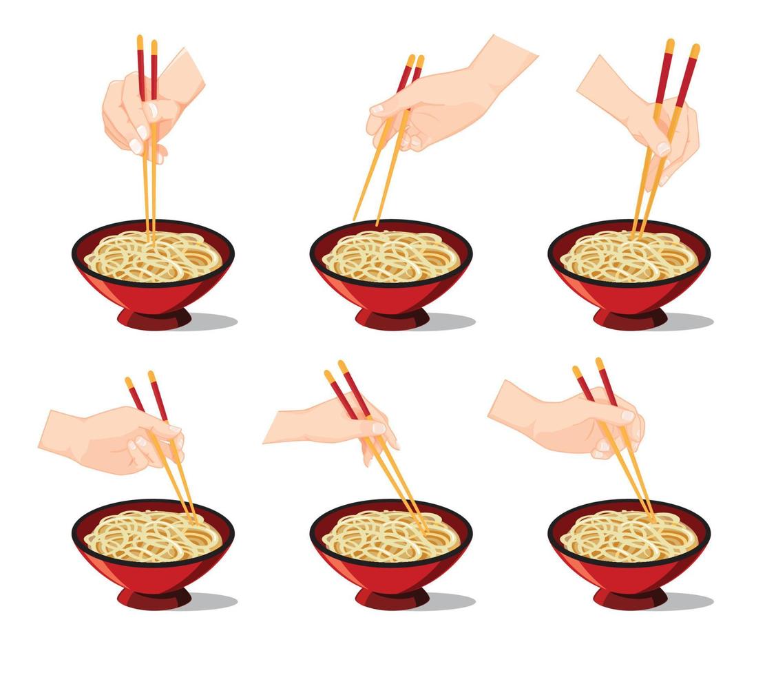 Hand holding chopsticks Vector illustration set