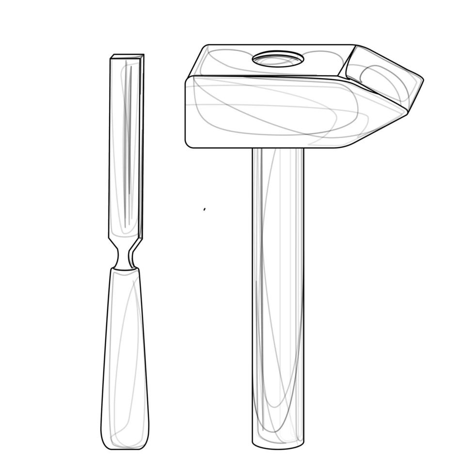 image of a hammer and chisel auxiliary tool vector