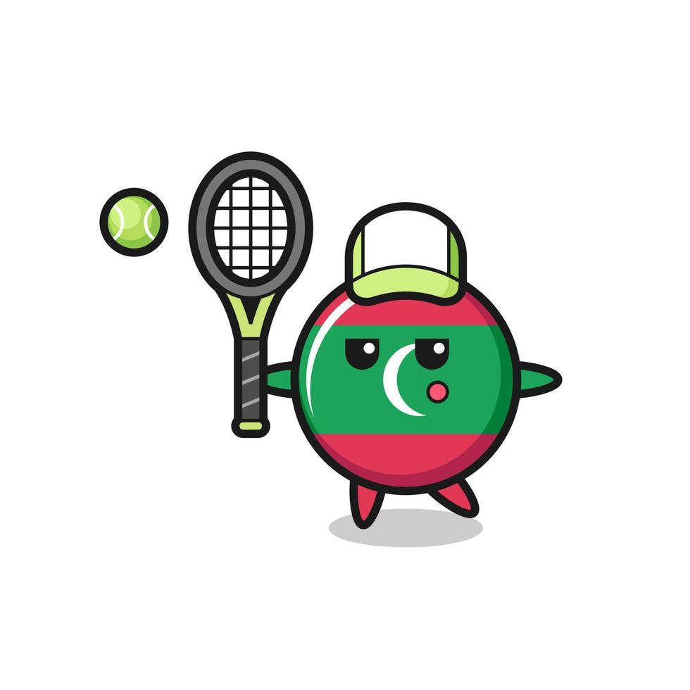 Cartoon character of maldives flag badge as a tennis player vector