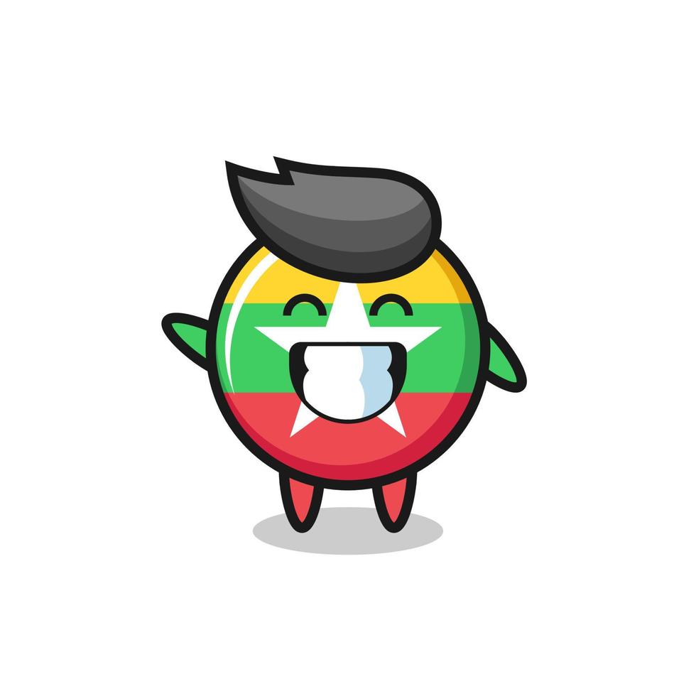 myanmar flag badge cartoon character doing wave hand gesture vector