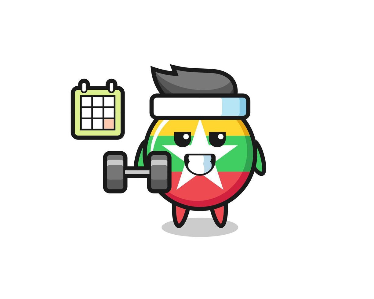 myanmar flag badge mascot cartoon doing fitness with dumbbell vector