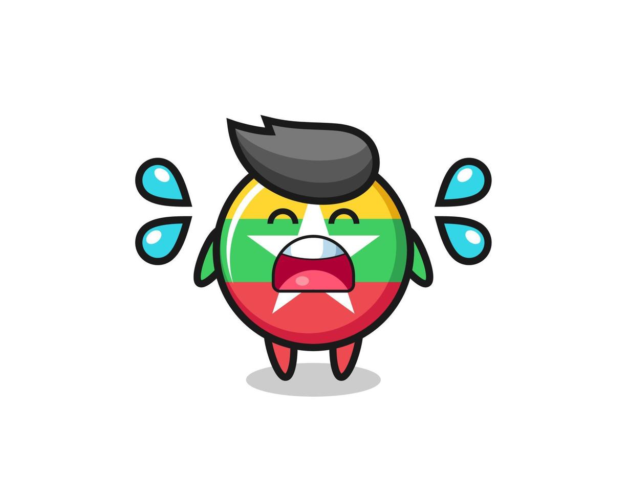myanmar flag badge cartoon illustration with crying gesture vector