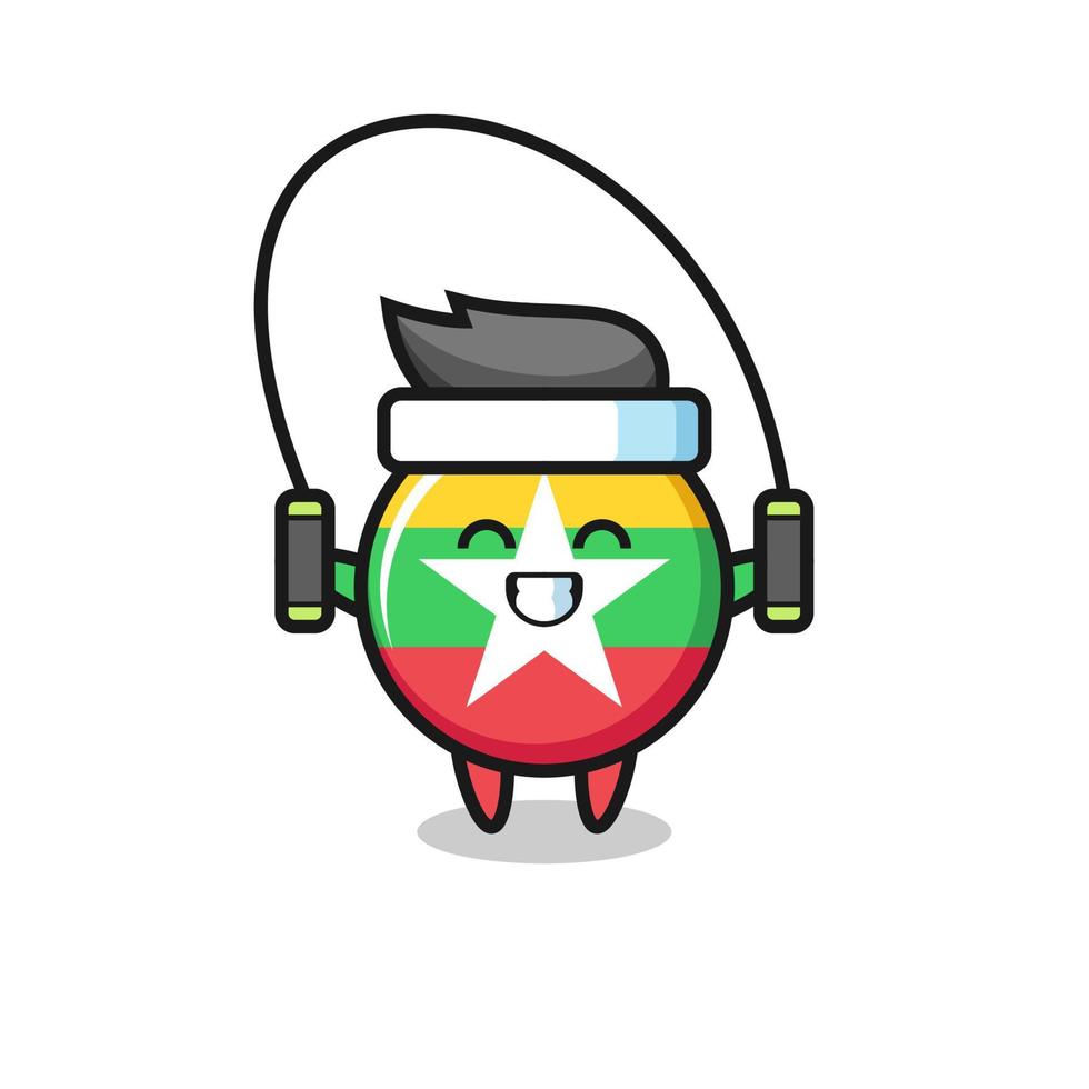 myanmar flag badge character cartoon with skipping rope vector