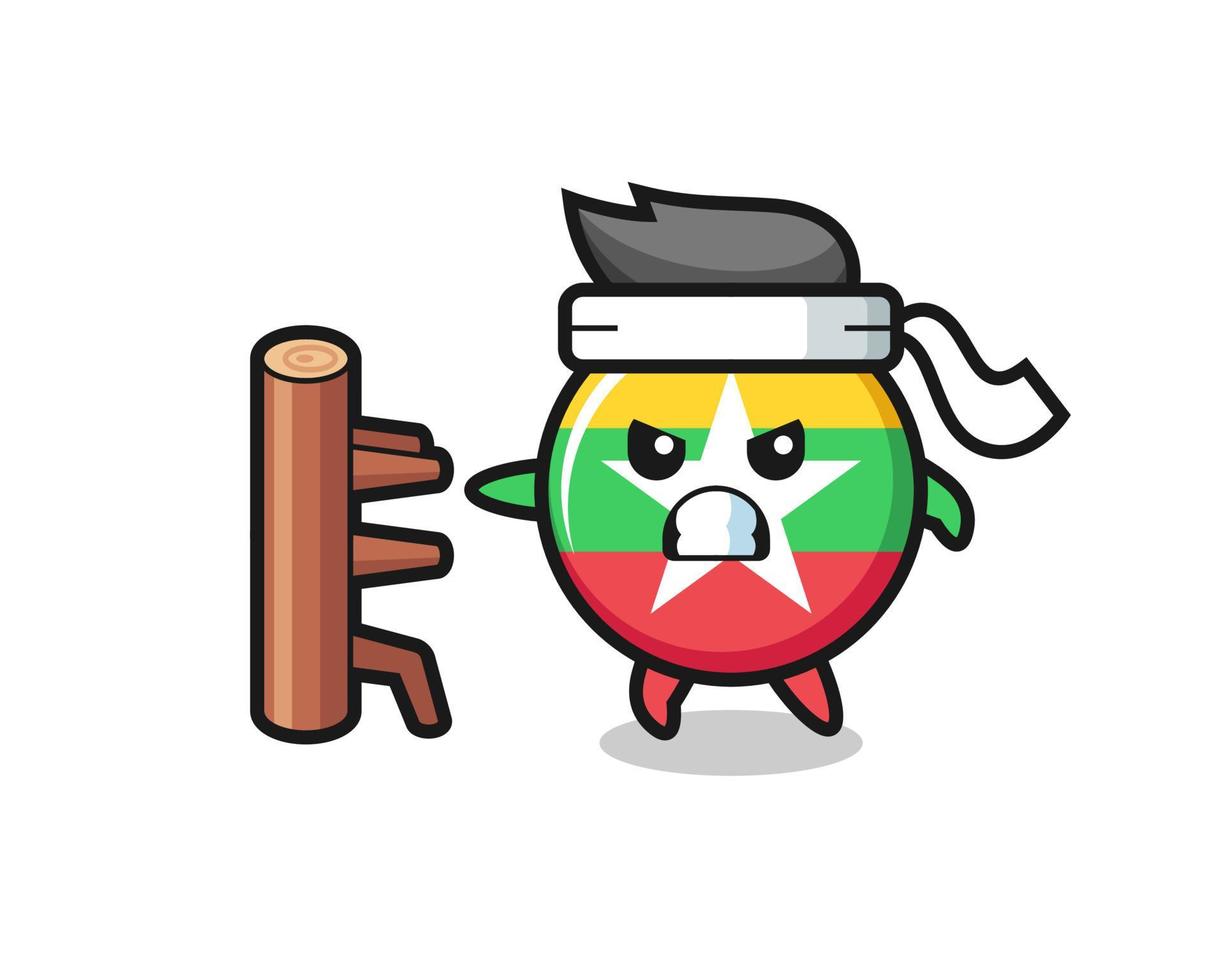 myanmar flag badge cartoon illustration as a karate fighter vector