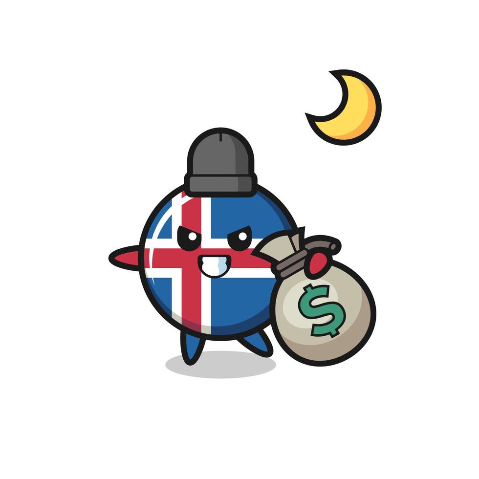 ilustración de dibujos animados de la bandera de islandia se roba el dinero vector
