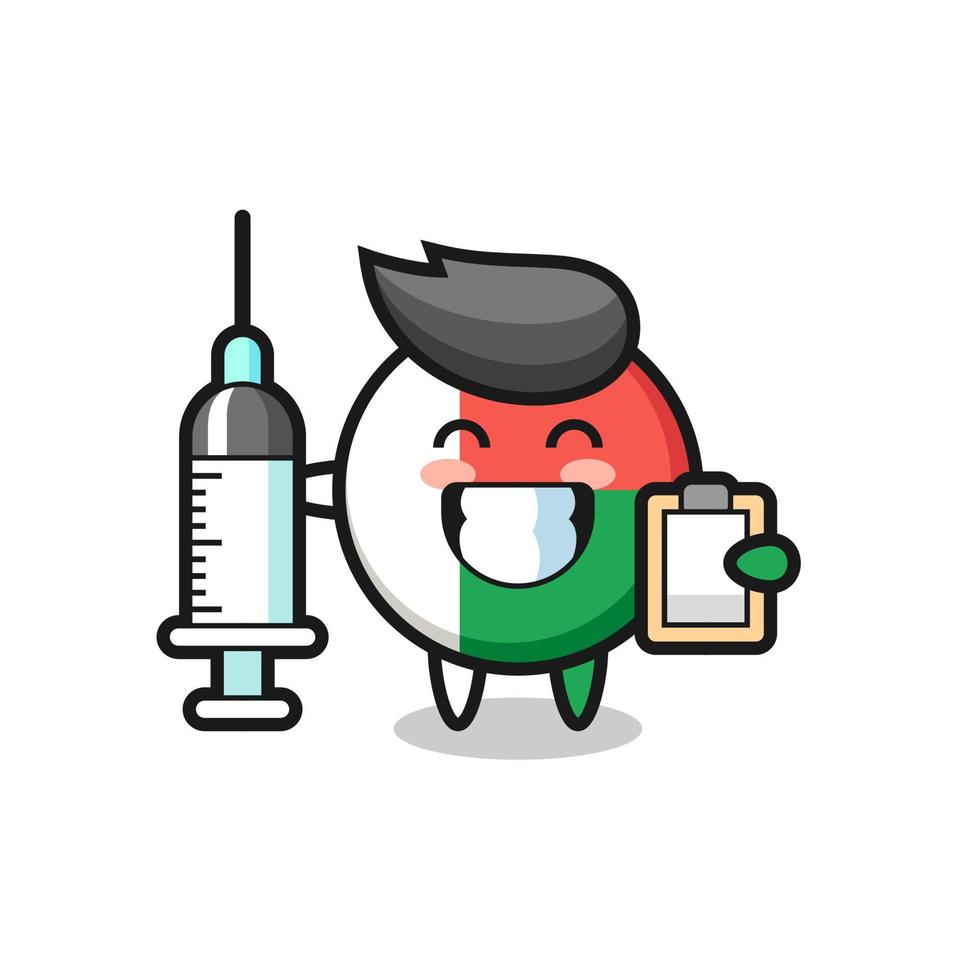 Ilustración de la mascota de la insignia de la bandera de Madagascar como médico vector