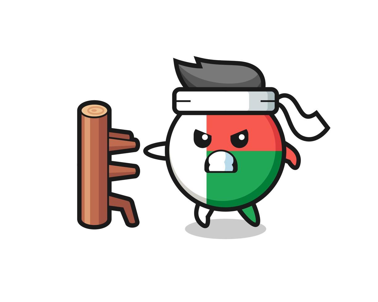 madagascar flag badge cartoon illustration as a karate fighter vector