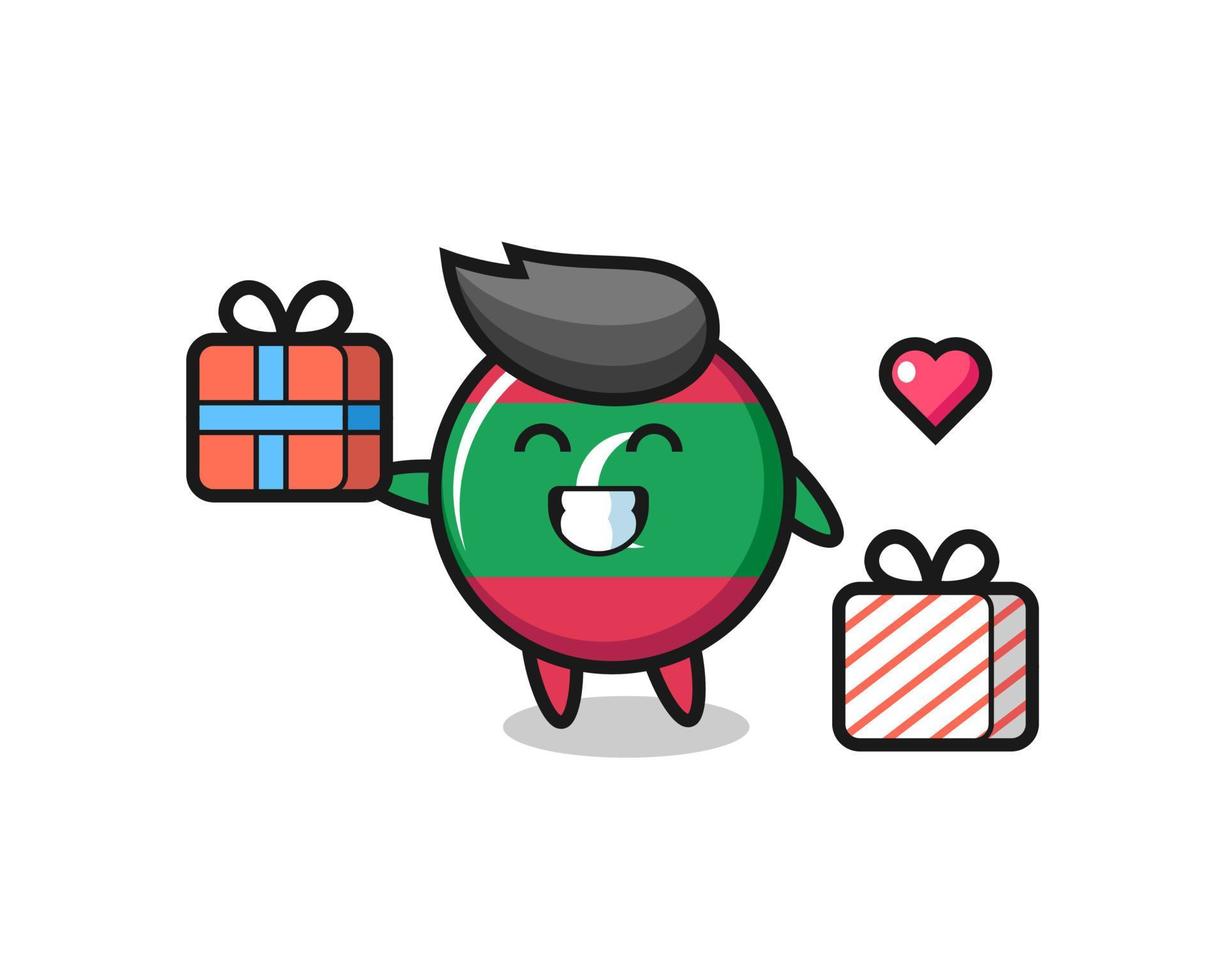 maldives flag badge mascot cartoon giving the gift vector