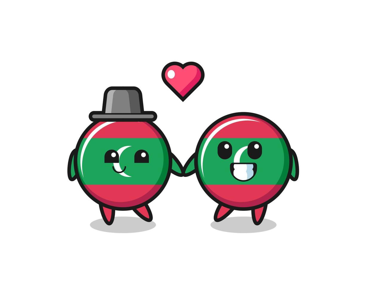 maldives flag badge cartoon character couple with fall in love gesture vector